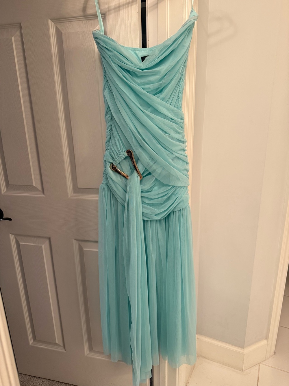 chic Celadon Draped Camisole Dress
